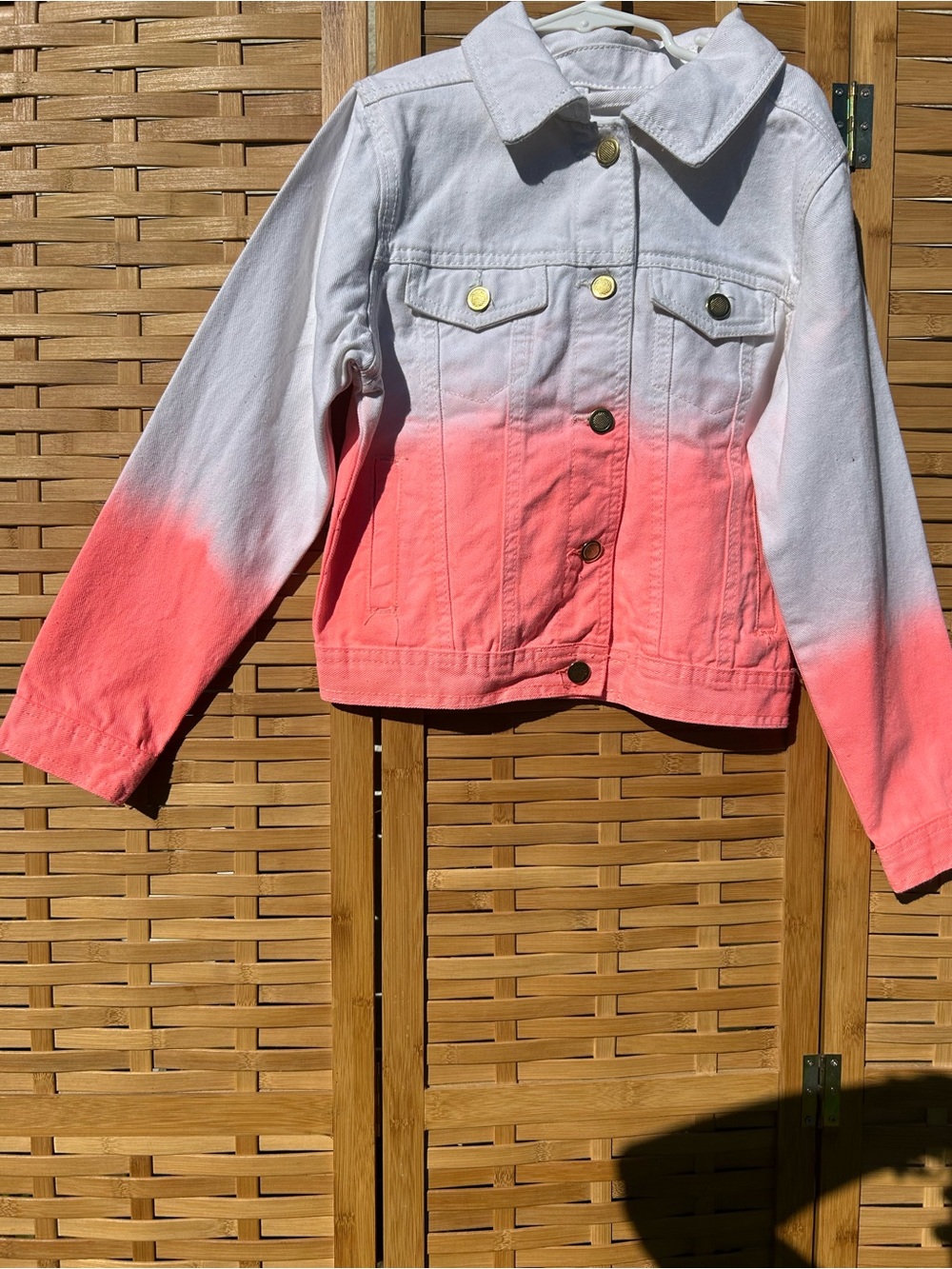 🔥3/$8- NYC White to Coral Pink Ombre Kids Denim Jacket